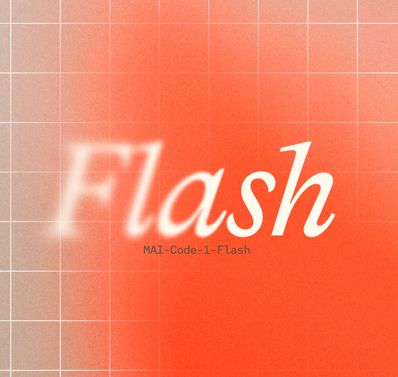 MAI-Code-1-Flash branding artwork on a red gridded background with the model name in white